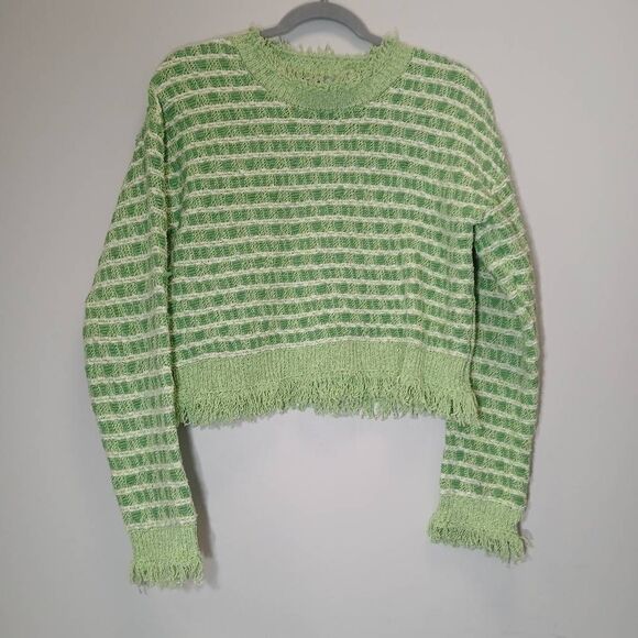 Zara Sweaters - Zara womens small sweater boxy slouchy fringe lime green spring summer cotton